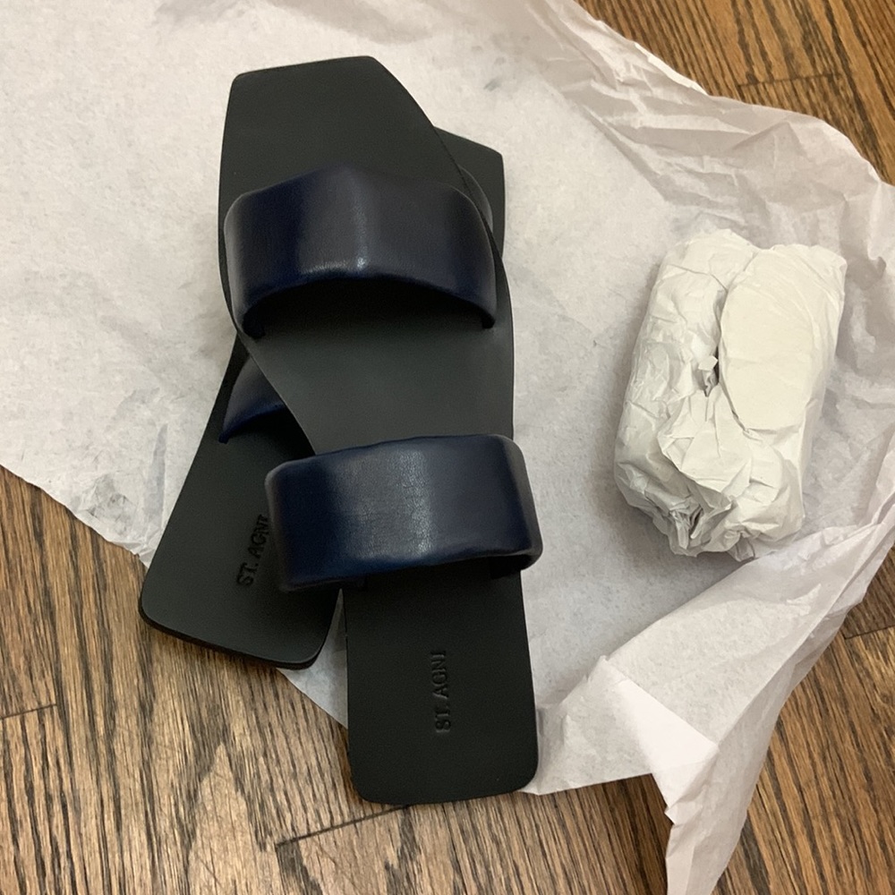COPY - St Agni Navy Blue Leather Slides NWT - Picture 7 of 7
